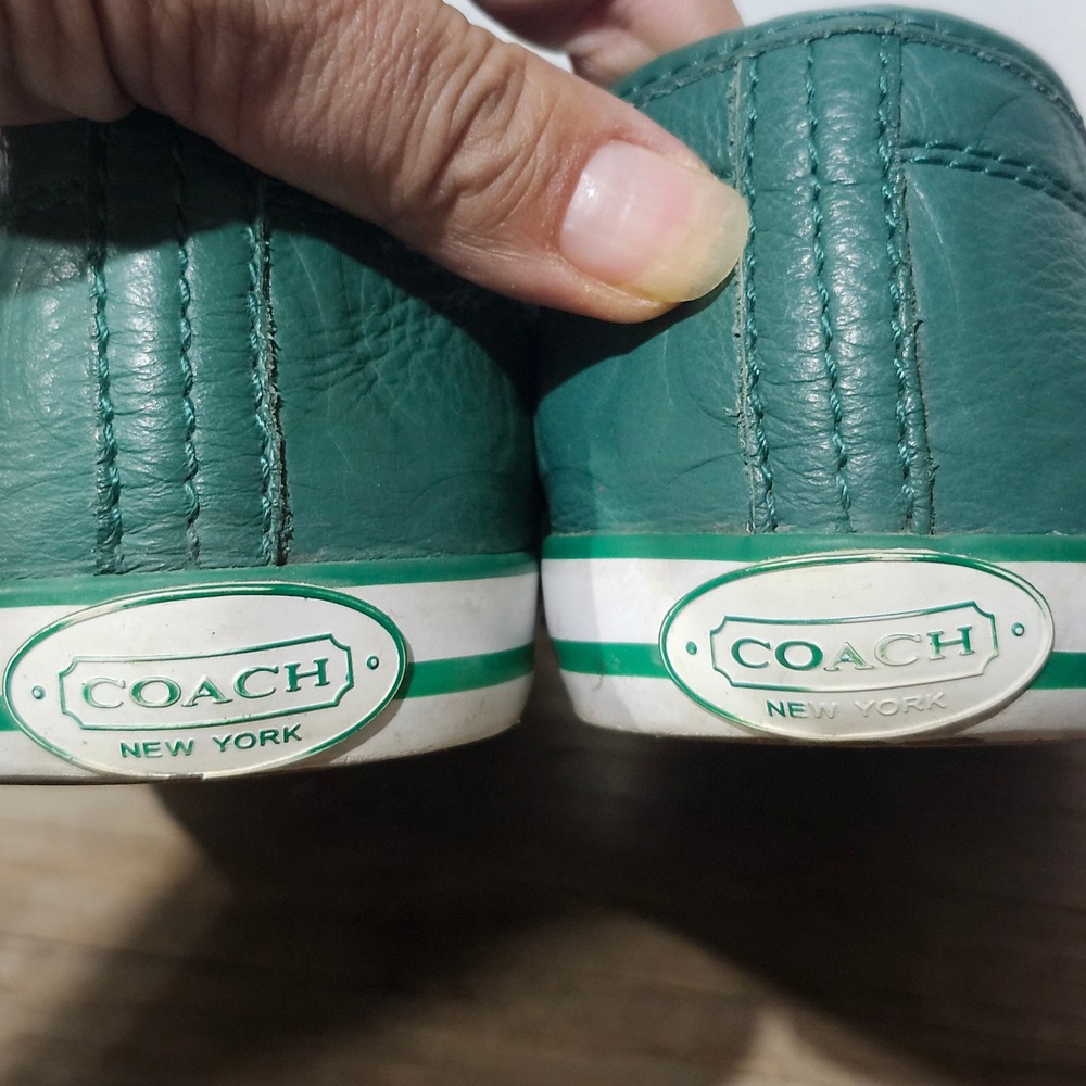 Coach 90s Mika Green Leather Suede Embossed Logo Low Top Sneaker Women 9 Cap Toe - Picture 16 of 16